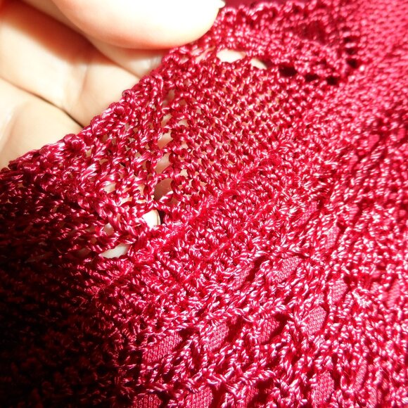 Tradition Burgundy Crochet Knit floral  Blouse size XL - Picture 1 of 13